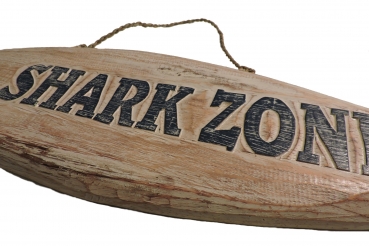 Holzschild ca. 39cm x 14cm - Shark Zone mit Biss