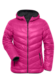 Preview: Superleichte DAUNEN JACKE mit Kapuze - DAMEN - magenta/anthrazit