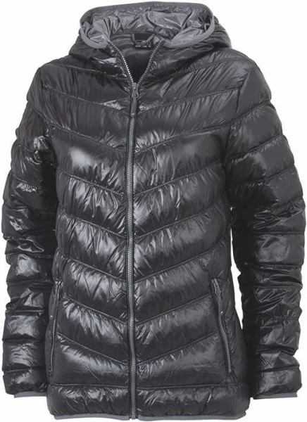 Superleichte DAUNEN JACKE mit Kapuze - DAMEN - schwarz/grau