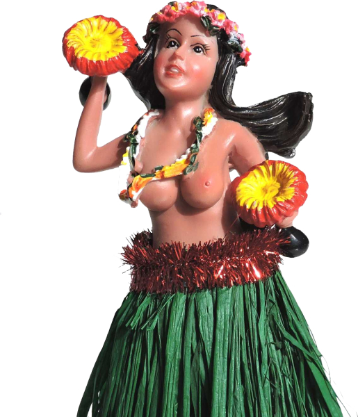 Wackel Hula Mädchen Figur (16cm) - oben ohne - Bastrock-Grün